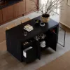 Modern 183 cm Black Kitchen Island with Storage & LED Light, Waterfall Edge