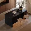 Modern 183 cm Black Kitchen Island with Storage & LED Light, Waterfall Edge