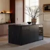 Modern 183 cm Black Kitchen Island with Storage & LED Light, Waterfall Edge