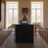 Modern 183 cm Black Kitchen Island with Storage & LED Light, Waterfall Edge