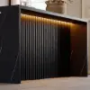 Modern 183 cm Black Kitchen Island with Storage & LED Light, Waterfall Edge