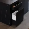 Modern 183 cm Black Kitchen Island with Storage & LED Light, Waterfall Edge