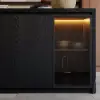 Modern 183 cm Black Kitchen Island with Storage & LED Light, Waterfall Edge