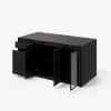 Modern 183 cm Black Kitchen Island with Storage & LED Light, Waterfall Edge