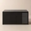 Modern 183 cm Black Kitchen Island with Storage & LED Light, Waterfall Edge