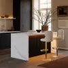 Modern 183 cm White & Black Kitchen Island with Storage & LED Light, Waterfall Edge
