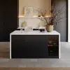 Modern 183 cm White & Black Kitchen Island with Storage & LED Light, Waterfall Edge