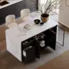 Modern 183 cm White & Black Kitchen Island with Storage & LED Light, Waterfall Edge
