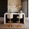 Modern 183 cm White & Black Kitchen Island with Storage & LED Light, Waterfall Edge