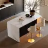 Modern 183 cm White & Black Kitchen Island with Storage & LED Light, Waterfall Edge