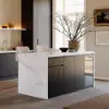 Modern 183 cm White & Black Kitchen Island with Storage & LED Light, Waterfall Edge
