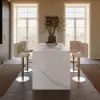 Modern 183 cm White & Black Kitchen Island with Storage & LED Light, Waterfall Edge