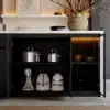Modern 183 cm White & Black Kitchen Island with Storage & LED Light, Waterfall Edge
