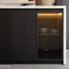 Modern 183 cm White & Black Kitchen Island with Storage & LED Light, Waterfall Edge