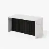 Modern 183 cm White & Black Kitchen Island with Storage & LED Light, Waterfall Edge
