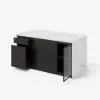 Modern 183 cm White & Black Kitchen Island with Storage & LED Light, Waterfall Edge