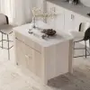 Mid-Century Modern 129 cm Glossy Sintered Stone Top Kitchen Island with Cabinets, Whitewash