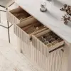 Mid-Century Modern 129 cm Glossy Sintered Stone Top Kitchen Island with Cabinets, Whitewash
