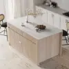 Mid-Century Modern 183 cm Glossy Sintered Stone Top Kitchen Island with Drawers, Whitewash