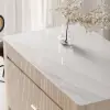 Mid-Century Modern 183 cm Glossy Sintered Stone Top Kitchen Island with Drawers, Whitewash