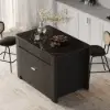 Picture of Mid-Century Modern 129 cm Glossy Sintered Stone Top Kitchen Island with Storage, Black