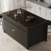 Mid-Century Modern 183 cm Glossy Sintered Stone Top Kitchen Island with Cabinets, Black