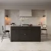 Mid-Century Modern 183 cm Glossy Sintered Stone Top Kitchen Island with Cabinets, Black