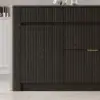 Mid-Century Modern 183 cm Glossy Sintered Stone Top Kitchen Island with Cabinets, Black