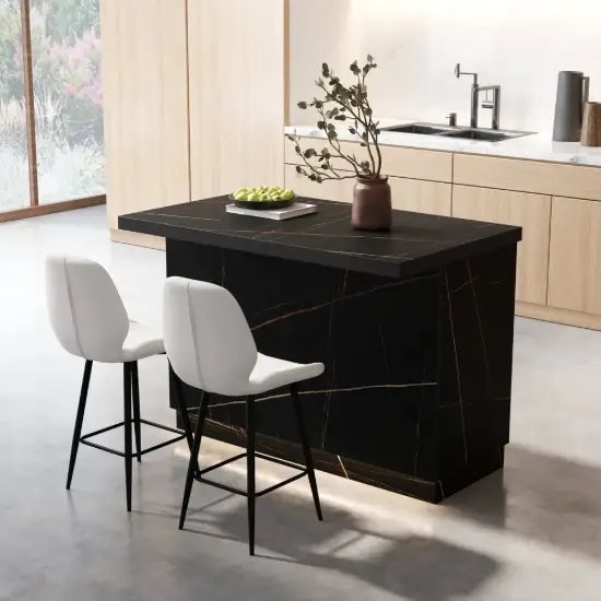 Japandi 127 cm Black Kitchen Island with Storage & LED Lighting