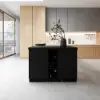Japandi 127 cm Black Kitchen Island with Storage & LED Lighting