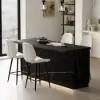Japandi 183 cm Black Kitchen Island with Storage & LED Lighting