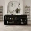 Japandi 183 cm Black Kitchen Island with Storage & LED Lighting
