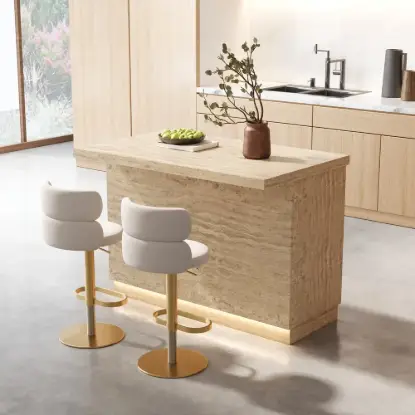 Picture of Japandi 127 cm Matte Travertine Kitchen Island with Storage & LED Lighting