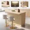Japandi 127 cm Matte Travertine Kitchen Island with Storage & LED Lighting