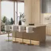 Picture of 180 cm Japandi Kitchen lsland Matte Travertine Wooden Storage Kitchen Cabinet with Light