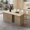 Picture of 180 cm Japandi Kitchen lsland Matte Travertine Wooden Storage Kitchen Cabinet with Light