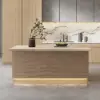 Picture of 180 cm Japandi Kitchen lsland Matte Travertine Wooden Storage Kitchen Cabinet with Light
