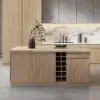 Picture of 180 cm Japandi Kitchen lsland Matte Travertine Wooden Storage Kitchen Cabinet with Light
