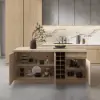 Picture of 180 cm Japandi Kitchen lsland Matte Travertine Wooden Storage Kitchen Cabinet with Light