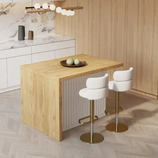 Modern 130 cm Wood Kitchen Island with Storage, White & Natural