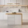 Modern 130 cm Wood Kitchen Island with Storage, White & Natural
