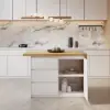 Modern 130 cm Wood Kitchen Island with Storage, White & Natural