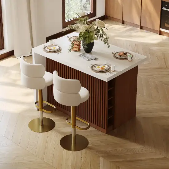 Modern 127 cm Matte Sintered Stone Kitchen Island with Storage, Walnut – AUD-H1913