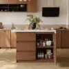 Modern 127 cm Matte Sintered Stone Kitchen Island with Storage, Walnut – AUD-H1913
