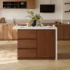 Modern 127 cm Matte Sintered Stone Kitchen Island with Storage, Walnut – AUD-H1913