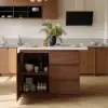 Modern 127 cm Matte Sintered Stone Kitchen Island with Storage, Walnut – AUD-H1914