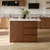 Modern 127 cm Matte Sintered Stone Kitchen Island with Storage, Walnut – AUD-H1914