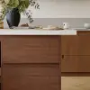 Modern 127 cm Matte Sintered Stone Kitchen Island with Storage, Walnut – AUD-H1914