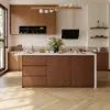Modern 183 cm Matte Sintered Stone Kitchen Island with Storage, Walnut – AUD-H1917
