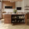Modern 183 cm Matte Sintered Stone Kitchen Island with Storage, Walnut – AUD-H1917